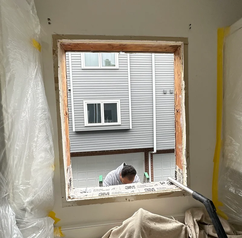 Clean Window Replacement with Drop cloths